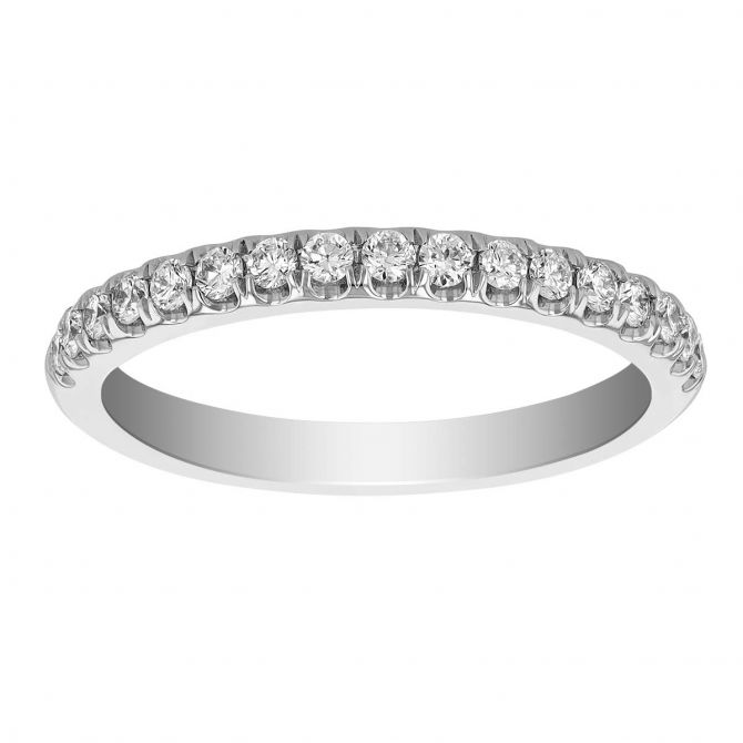 White Gold Prong Set Round Diamond Wedding Band, 0.30cttw